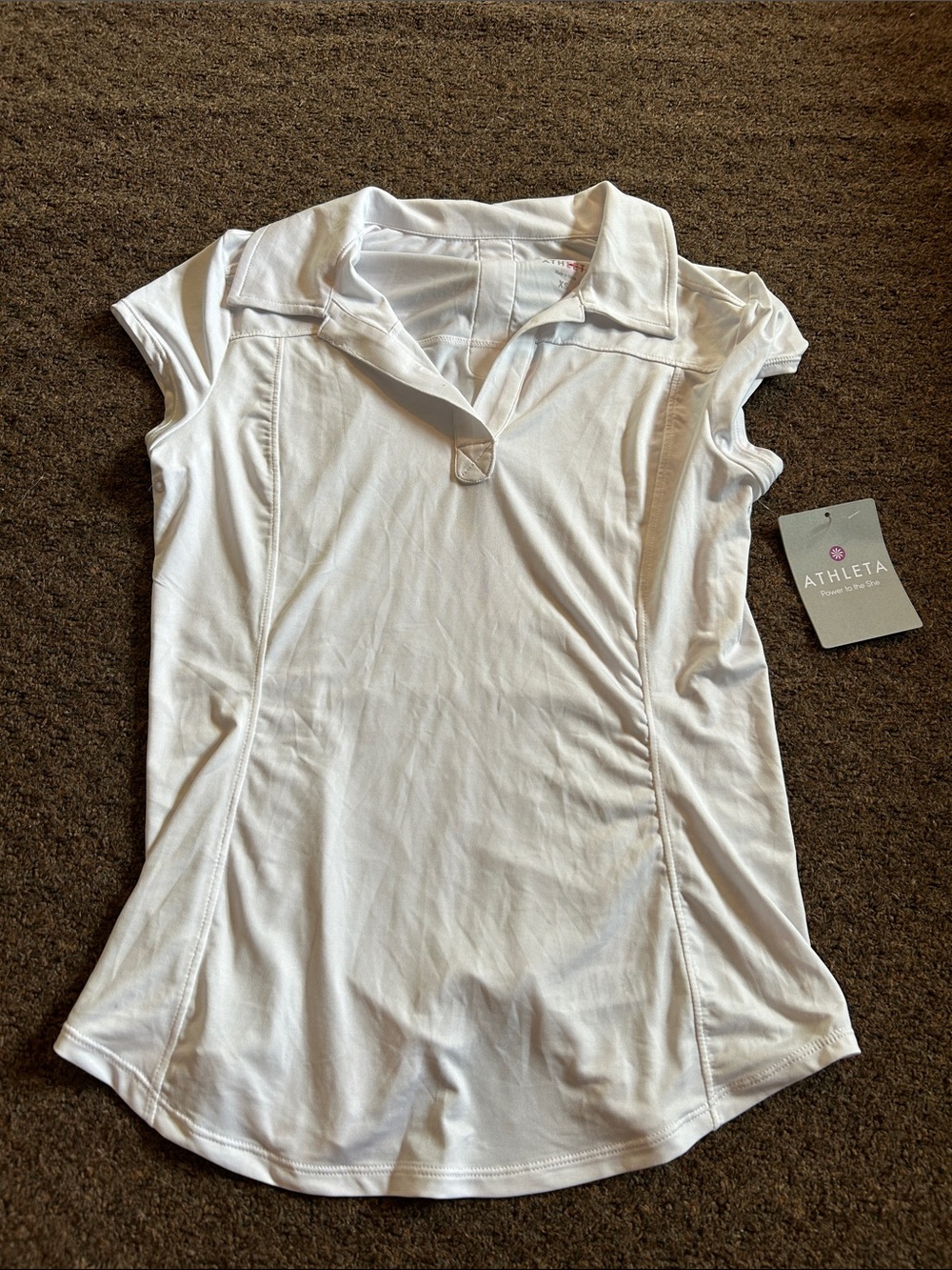 Athleta White Cap-Sleeve Polo Performance Tee
